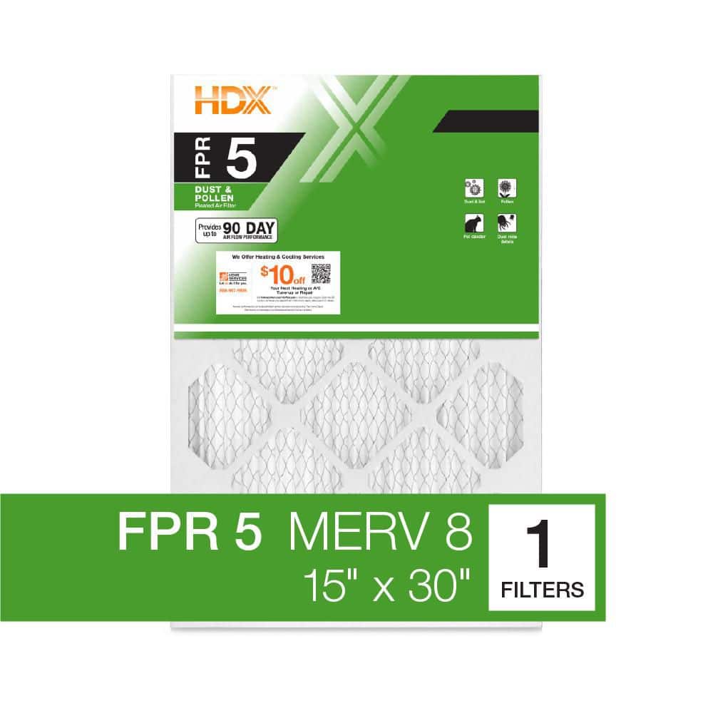 15 in. x 30 in. x 1 in. Standard Pleated Air Filter FPR-5, MERV-8 - Hercitys