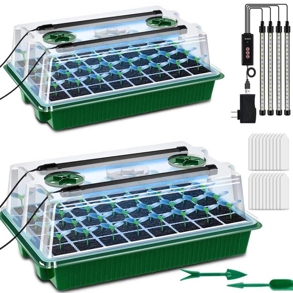 5-Piece Seed Germination Tray with Light and Smart Timers 60 Cells Mini Greenhouse Indoor Planting Starter Kit - Hercitys