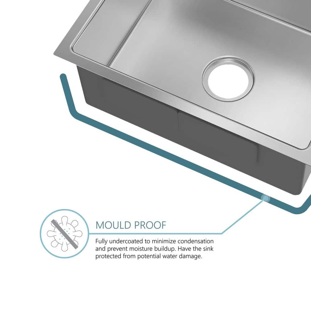 23 in. Single Bowl 18-Gauge Stainless Steel Undermount Small Radius Kitchen Sink - Hercitys