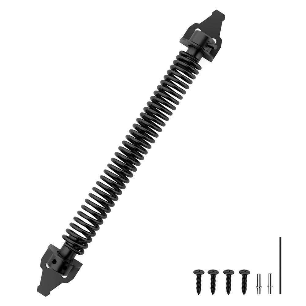 14 in. Black Steel Self Closing Fence Gate Spring Hardware for Wooden and Vinyl Fence - Hercitys
