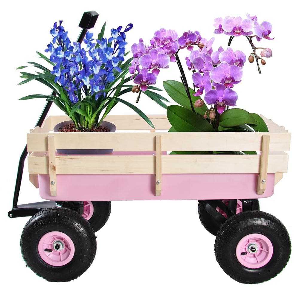 3 cu. ft. Steel Outdoor Wagon Garden Cart with Wood Railing - Hercitys