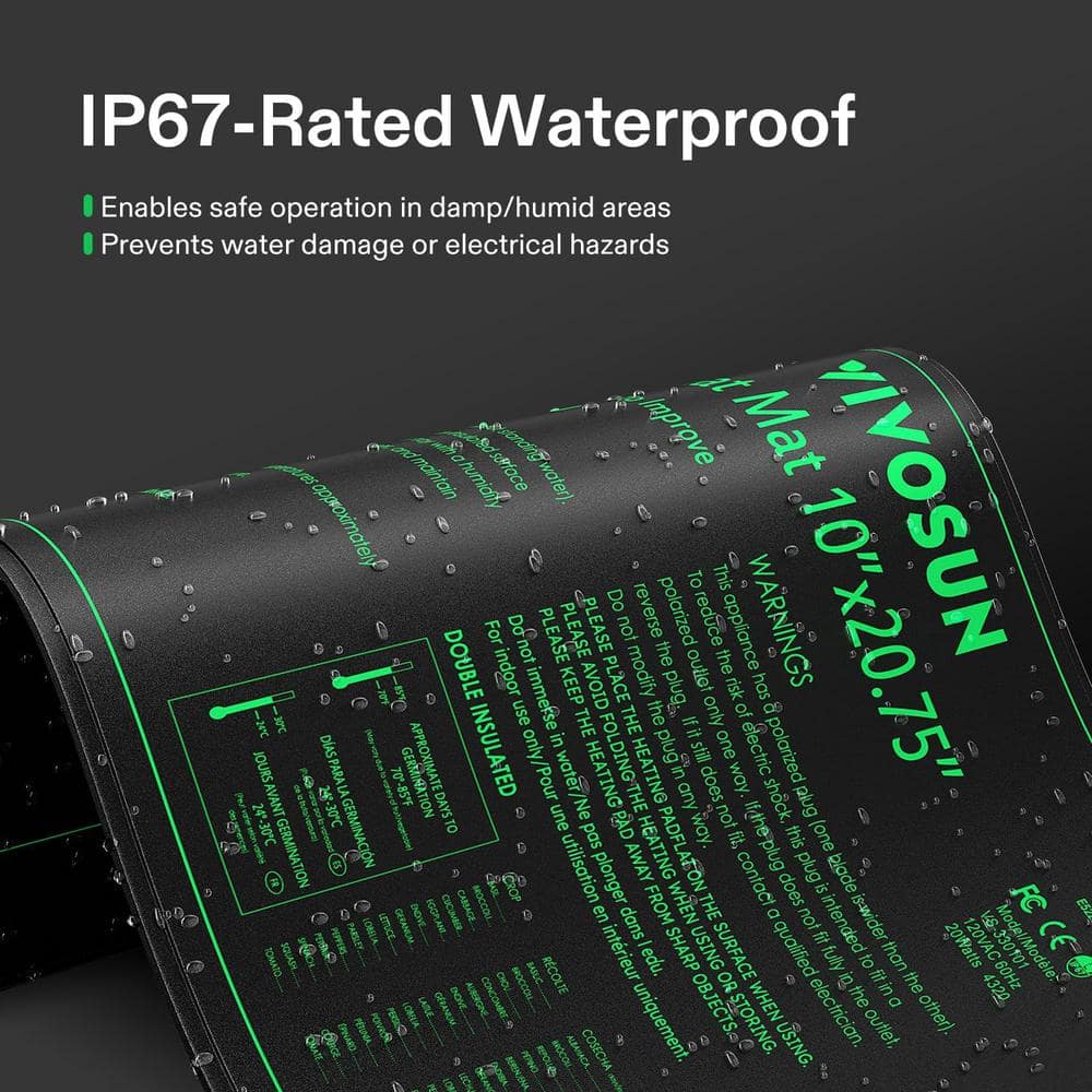 10 in. x 20.75 in. Durable Waterproof Seedling Heat Mat - Hercitys