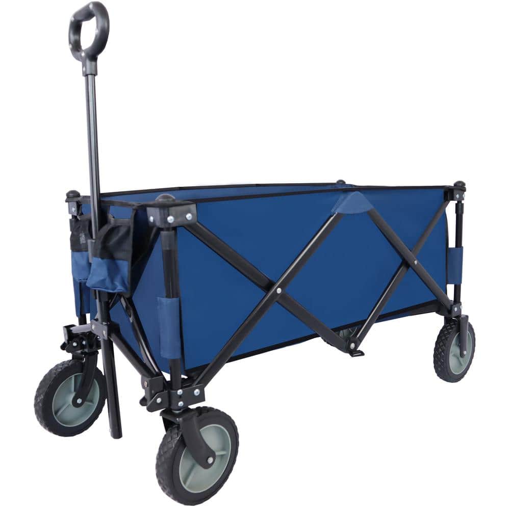 220 lbs. Capacity 4.6 cu. ft. Folding Fabric Utility Wagon Beach Serving Garden Cart with Adjustable Handle (Blue) - Hercitys