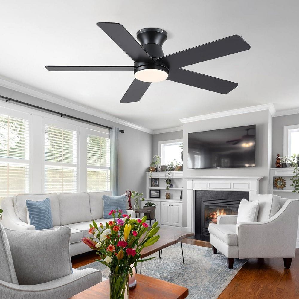 46 in. Indoor/Outdoor Modern Black Ceiling Fan with Dimmable LED 3 color Light and Remote/APP Control - Hercitys