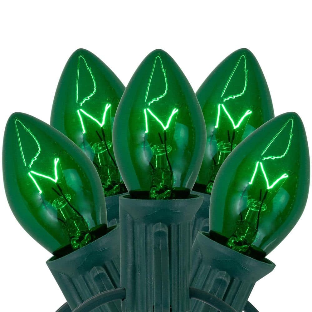 25-Light Transparent Green C7 Incandescent Christmas Lights 12 in. Spacing with Green Wire - Hercitys