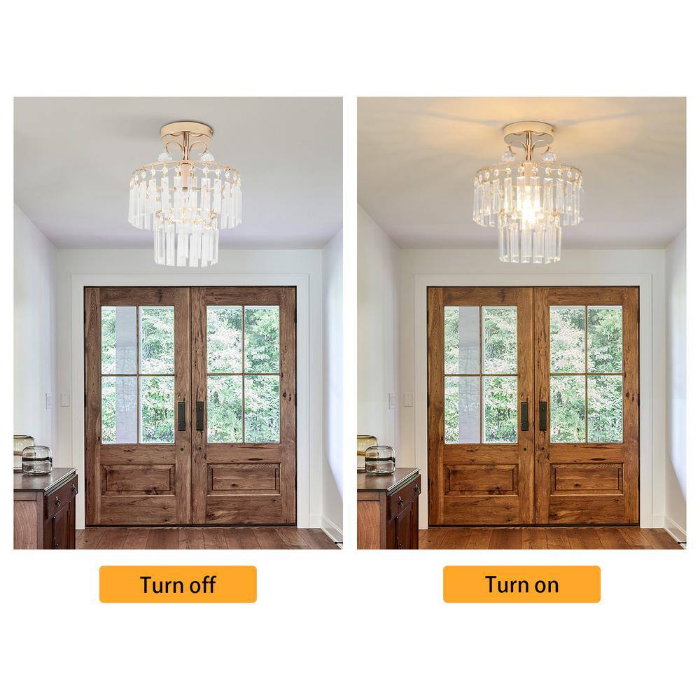 10.62 in. 1 Light Gold Modern Round Semi-Flush Mount Ceiling Light with Clear Crystal Shade and No Bulbs Included - Hercitys