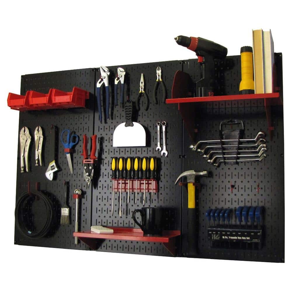 32 in. x 48 in. Metal Pegboard Standard Tool Storage Kit with Black Pegboard and Red Peg Accessories - Hercitys