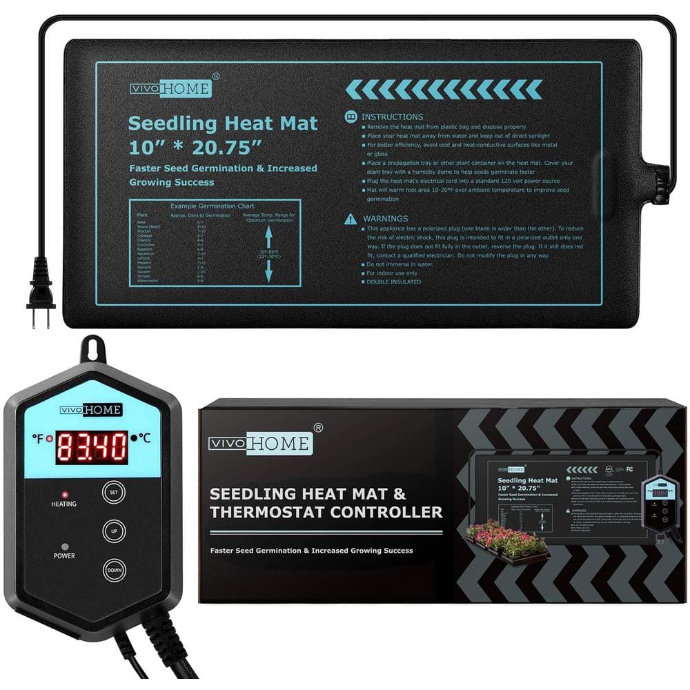 10 in. x 20.75 in. Waterproof Seedling Heat Mat with 40°F to 108°F Thermostat Controller - Hercitys
