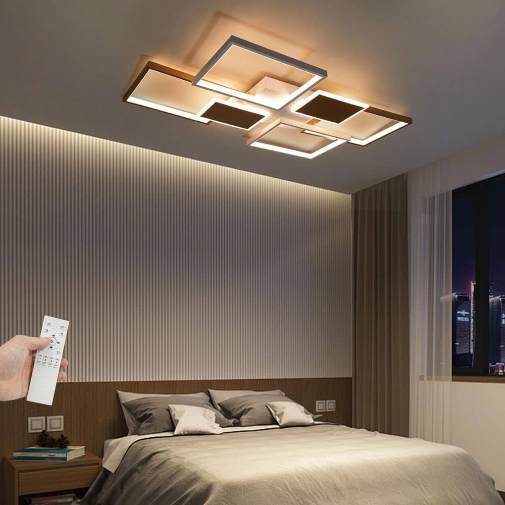 35.4 in. 1-Light Gold and White Modern Selectable LED Semi-Flush Mount Ceiling Light with Remote for Bedroom Living Room - Hercitys