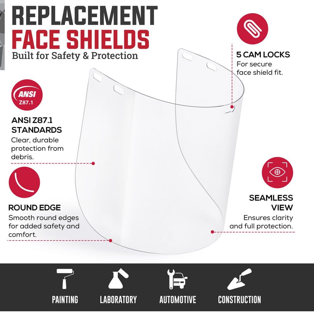 15-Pack Replacement Clear Face Shields - Hercitys