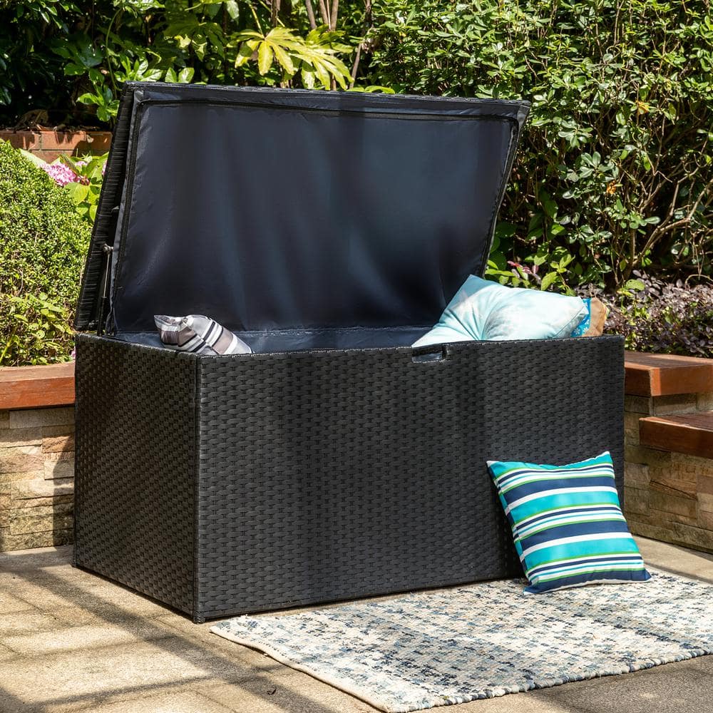 140 Gal. Outdoor Patio Oversized All-Weather Wicker Natural Black Storage Deck Box - Hercitys