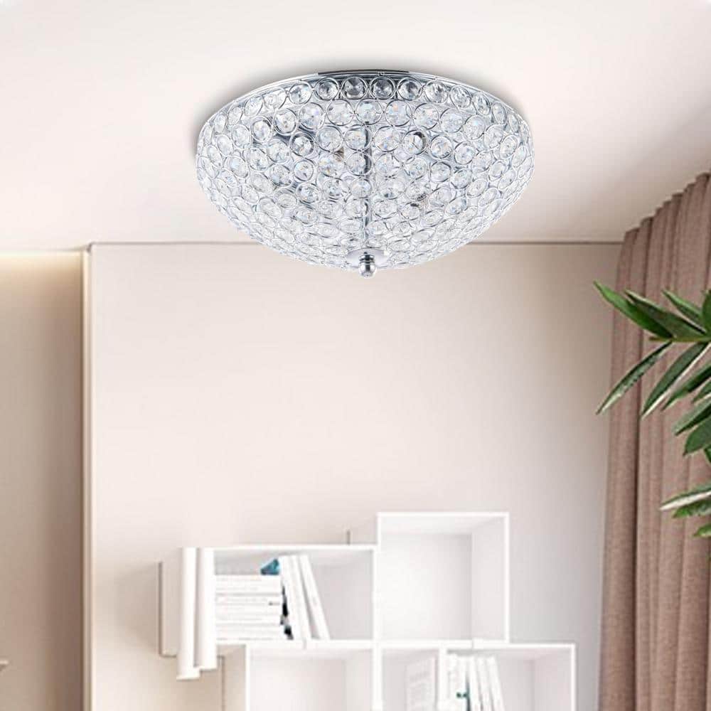 12 in. 2-Light Chrome Crystal Flush Mount - Hercitys