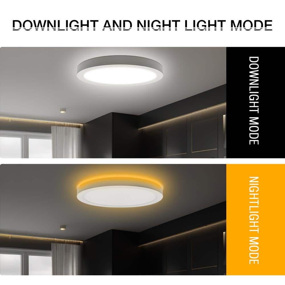 13 in. LED Flush Mount Ceiling Light with Night Light, 24W, 2400lm, 3000K/4000K/5000K Selectable - Hercitys