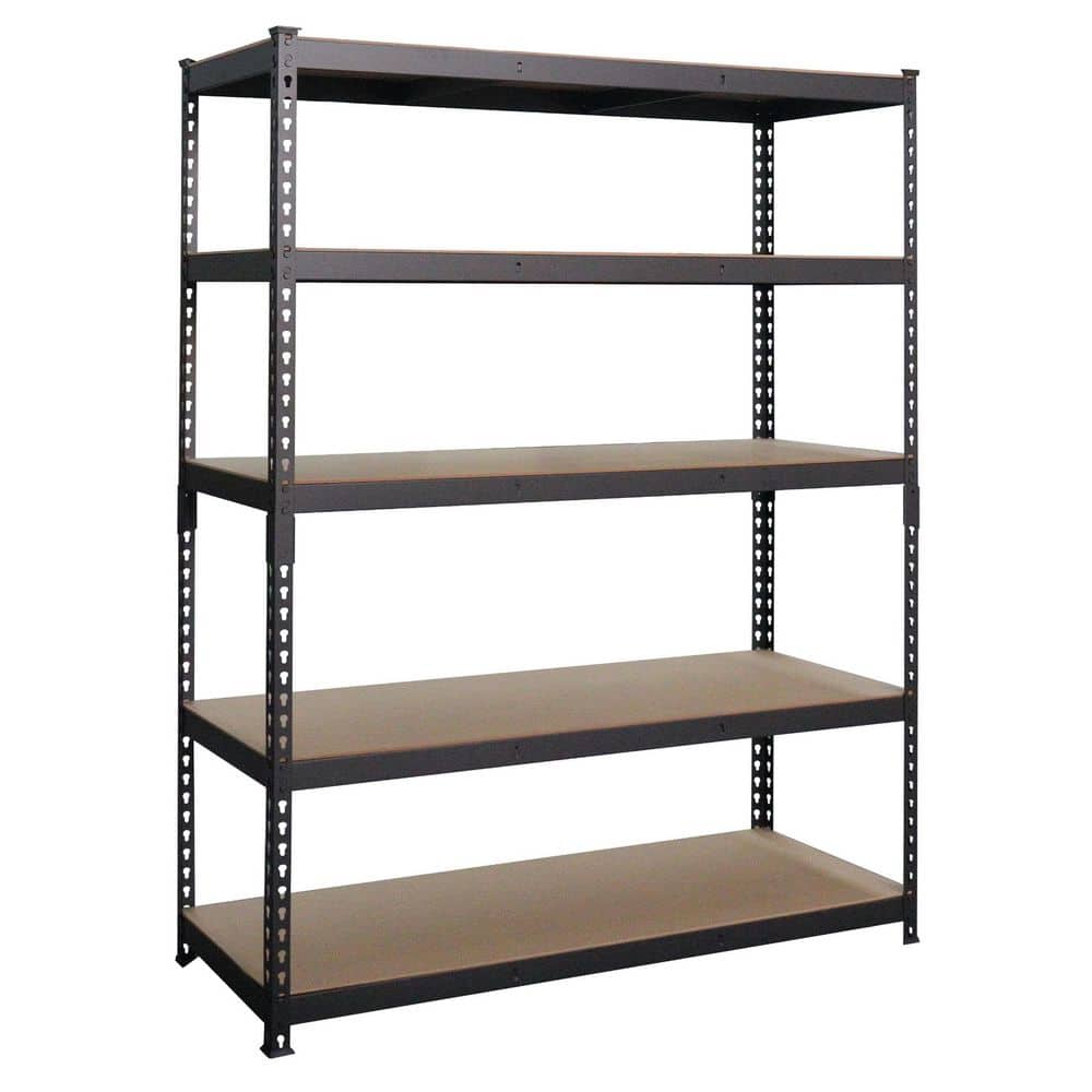 5-Tier Powder-Coated Steel Garage Storage Shelving Unit in Matte Black with HDF Racks (48 in. W x 72 in. H x 18 in. D) - Hercitys