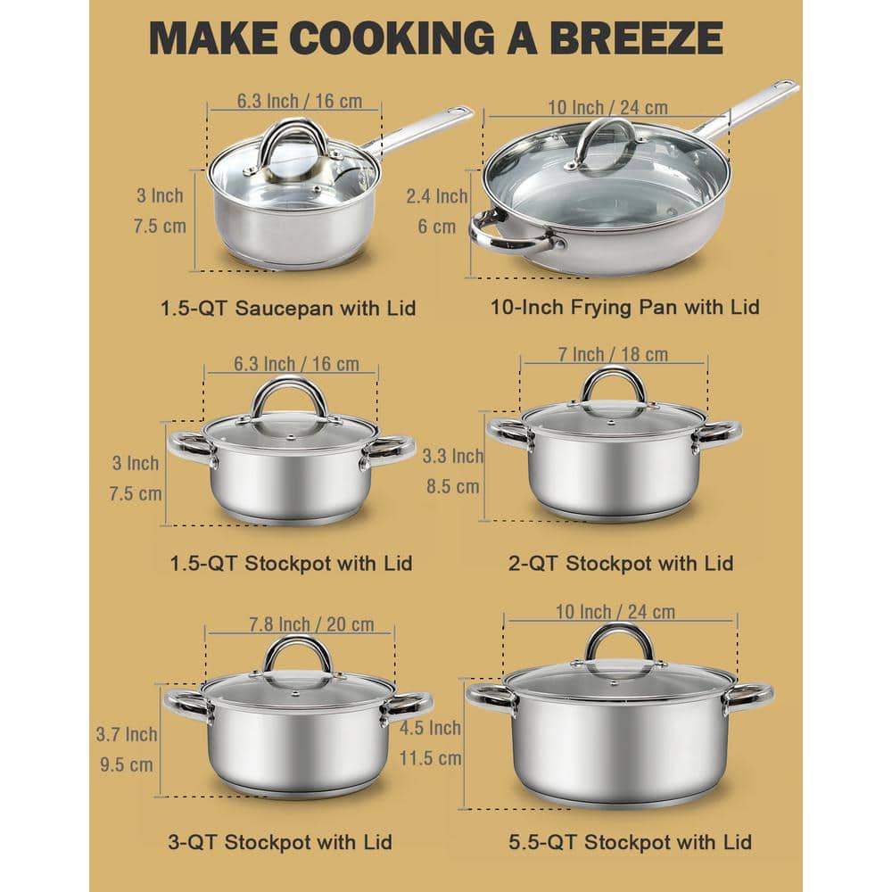 12-Piece Silver Cookware Set in Stainless Steel - Hercitys