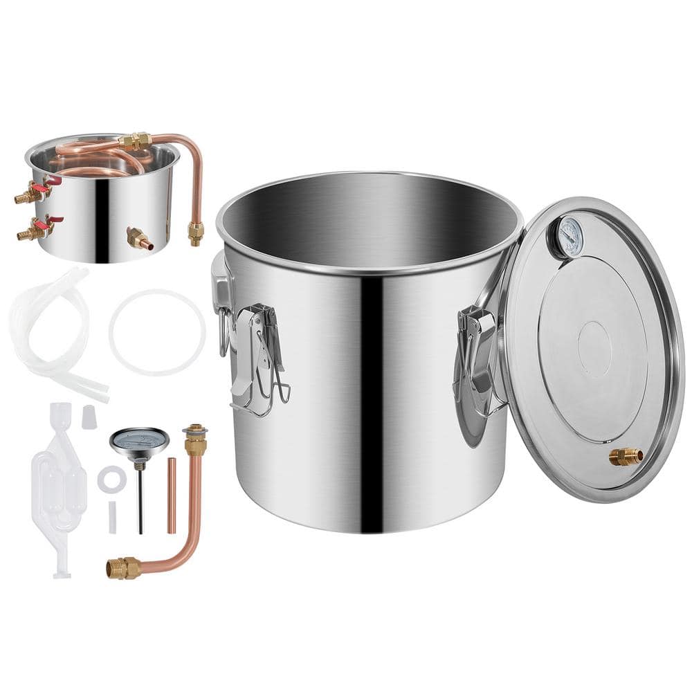 3Gal./12L Stainless Steel Alcohol Still w/ Copper Tube and Thermometer for Home Brewing Whisky,Wine and Brandy in Silver - Hercitys
