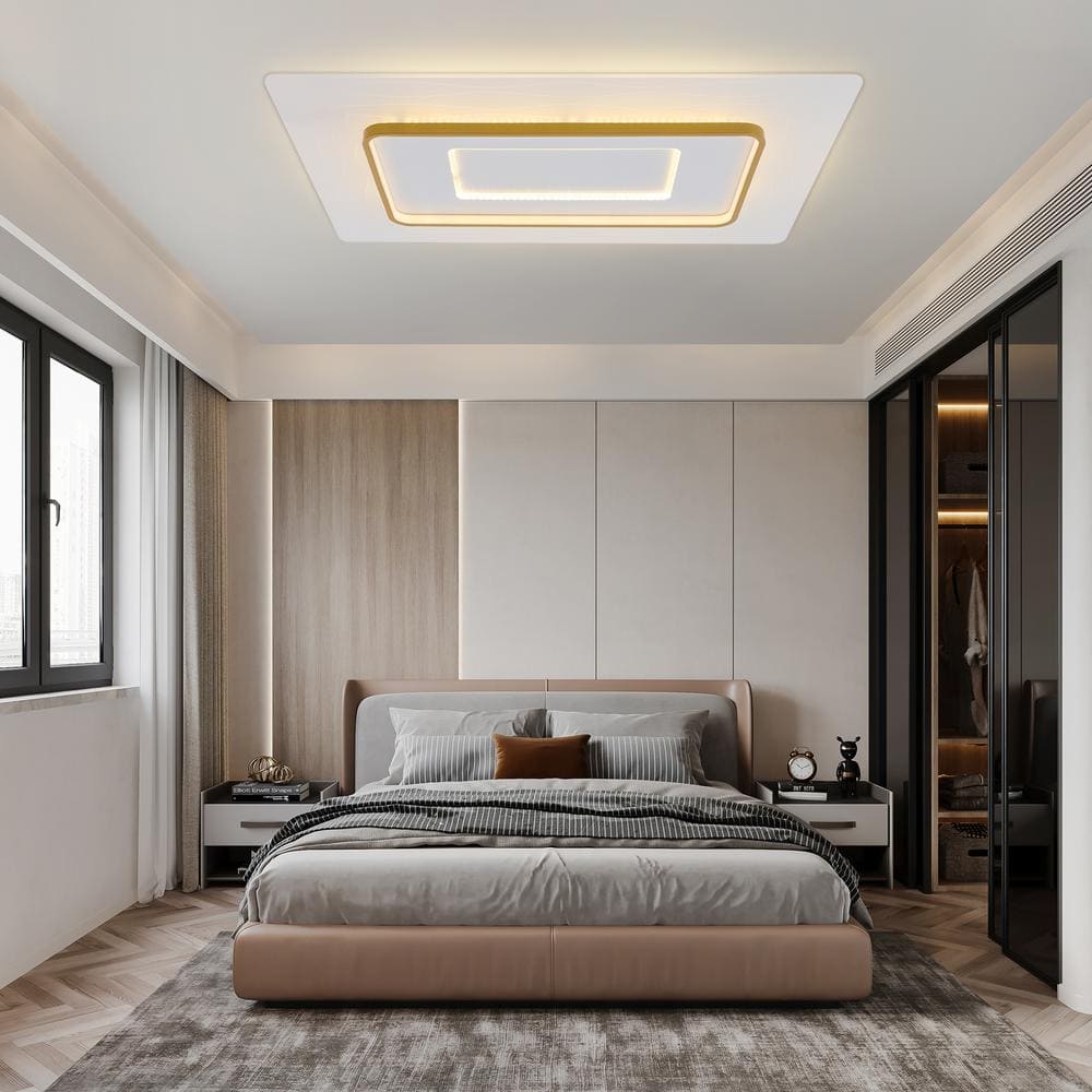 35.43 in. 1-Light White Modern Creative Wave Design Dimmable Selectable LED Flush Mount Ceiling Light with Remote - Hercitys