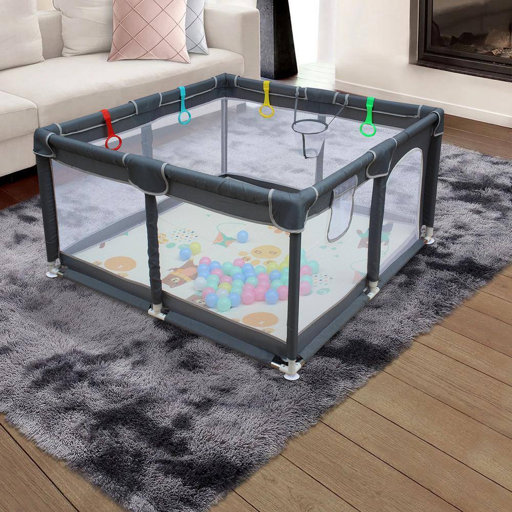 21 .65 in.H Removable Enclosures for Indoor and Outdoor, Baby Playpen with Zipper Gate and Mat - Hercitys