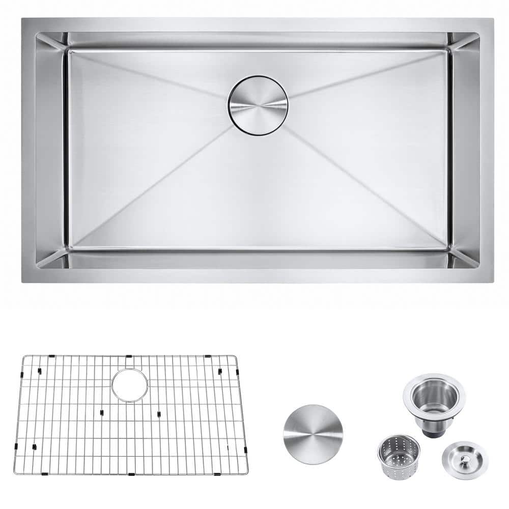 18-Gauge Stainless Steel 32 in. Single Bowl Undermount Kitchen Sink - Hercitys