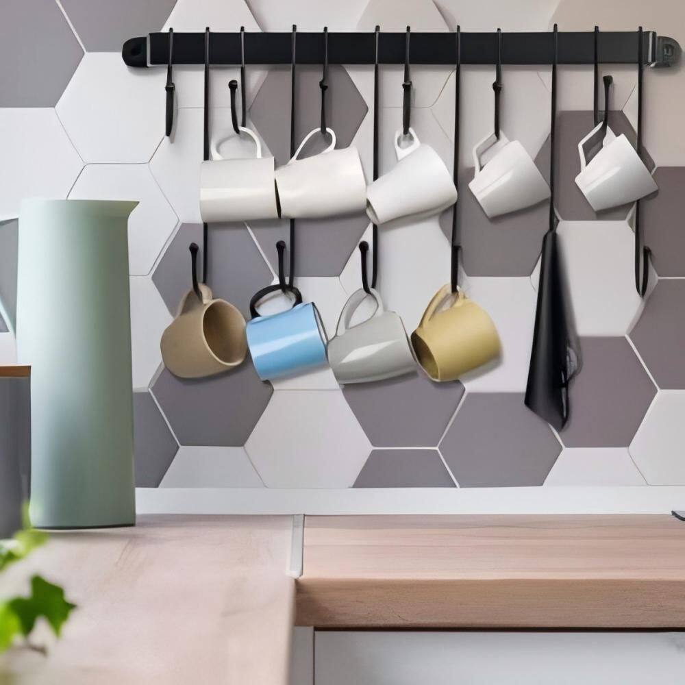 12-Hook Black Hanging Coffee Mug Wall Rack, 23 in. Wall Mounted Mug Hook Coffee Cup Holder - Hercitys