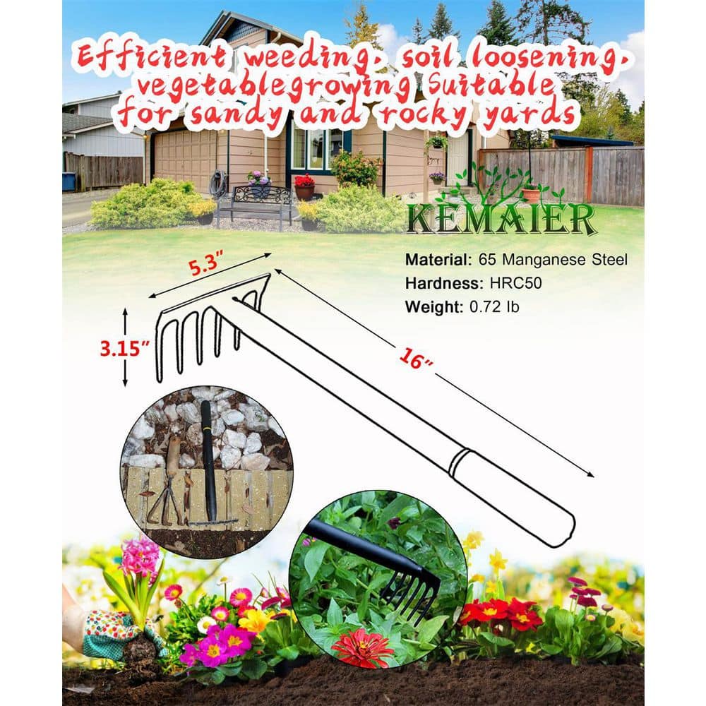 16 in. 6-Tine Heavy-Duty Carbon Steel Mini Hand Cultivator - Hercitys