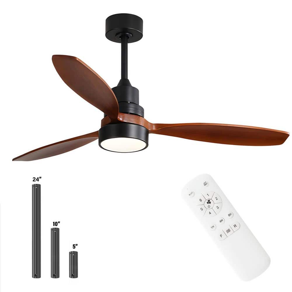 52 in. Indoor/Outdoor Wood Black Ceiling Fan with Light and 6 Speed Remote Control - Hercitys