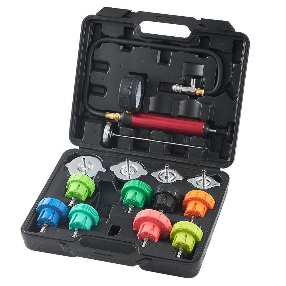 14-Piece Universal Radiator Pressure Tester Kit, Coolant Pressure Tester Kit with Color-coded Steel Test Cap Adapters - Hercitys