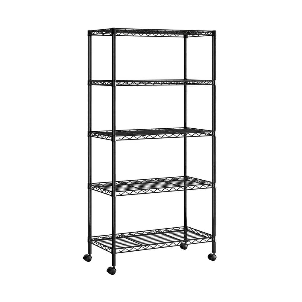 5-Tier Steel Wire Shelving System in Black (30 in. W x 14 in. D x 60 in. H) - Hercitys
