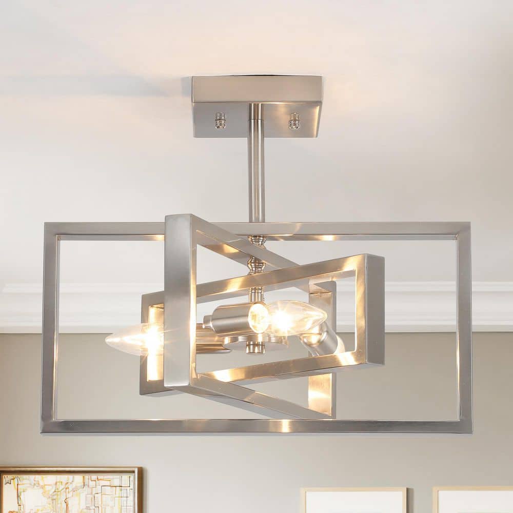 15.8 in. 3-Light Nickel Modern Semi-Flush Mount Ceiling Light for Kitchen Island - Hercitys