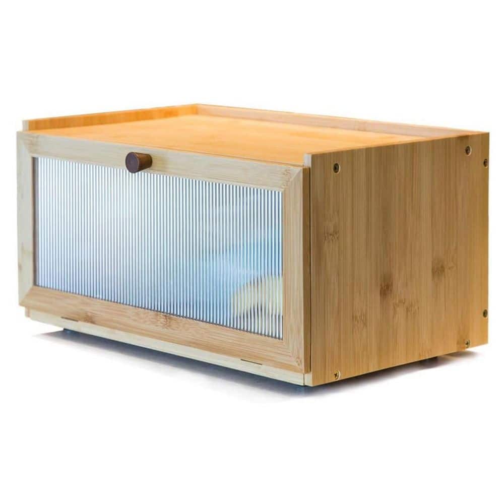 1 Bamboo Bread Box for Kitchen Counter-Large Capacity Bread Storage Container with Window Bread Holder - Hercitys