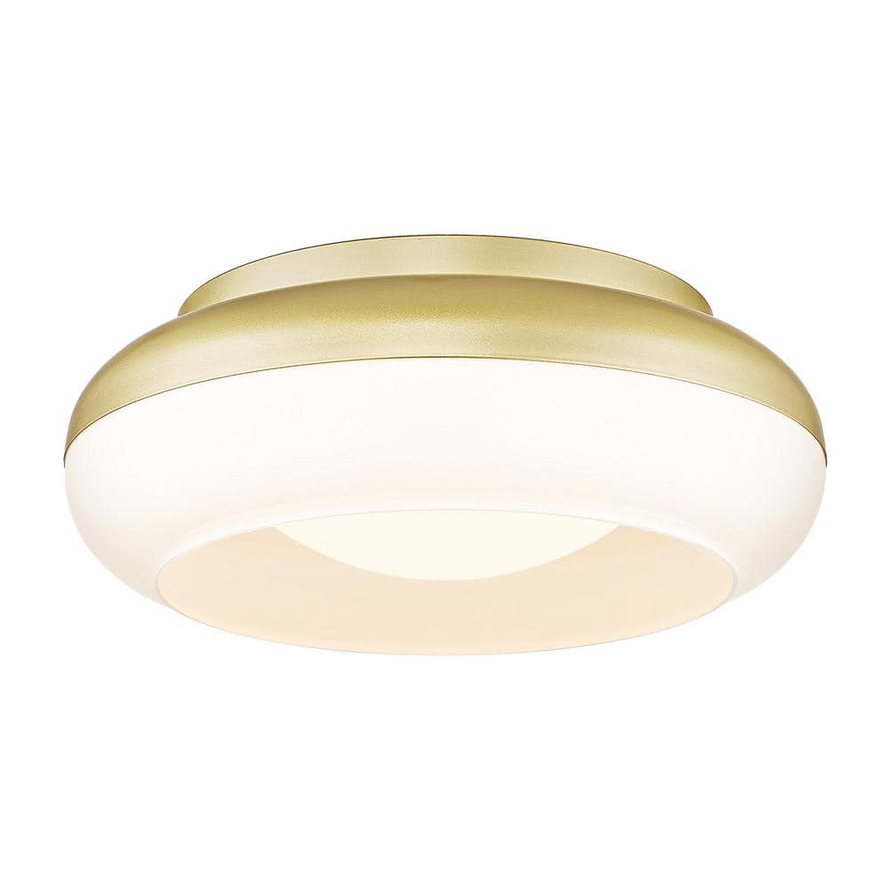 15 in. 18-Watt Modern Antique Gold Integrated LED Flush Mount with Milky White Glass - Hercitys