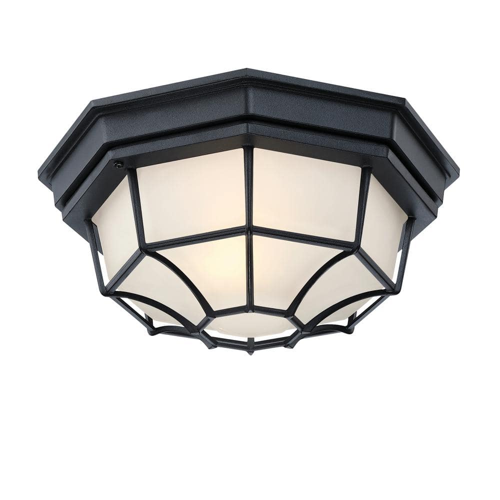 11.42 in. 1-Light Black Standard Bowl Flush Mount with Frosted Glass Shade - Hercitys