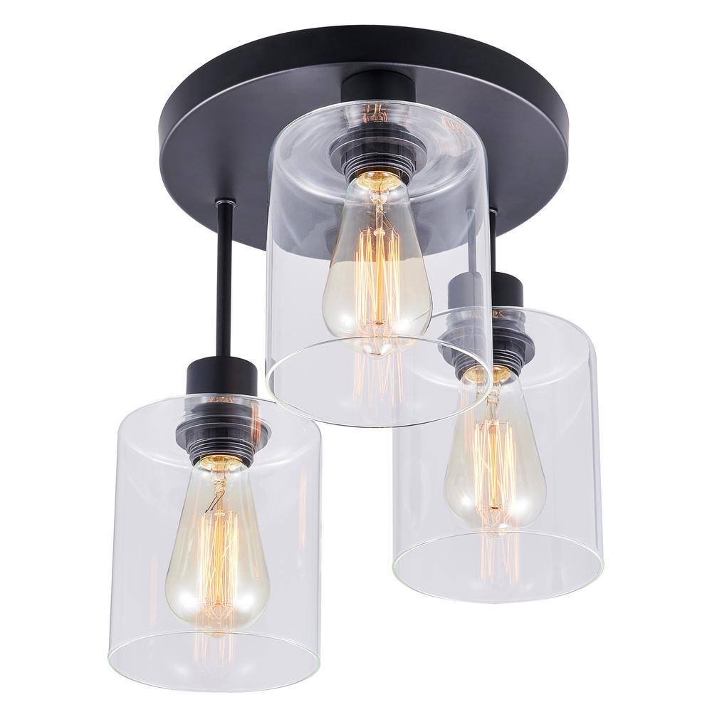 11 in. 3-Light Matte Black Cluster Semi-Flush Mount - Hercitys