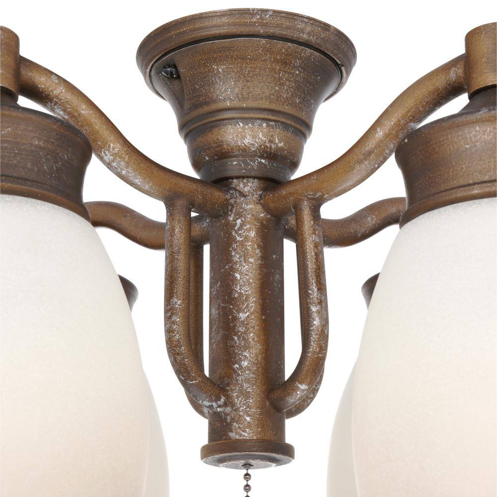 4-Light Aged Bronze Ceiling Fan Fixture with Tea Stain Glass - Hercitys