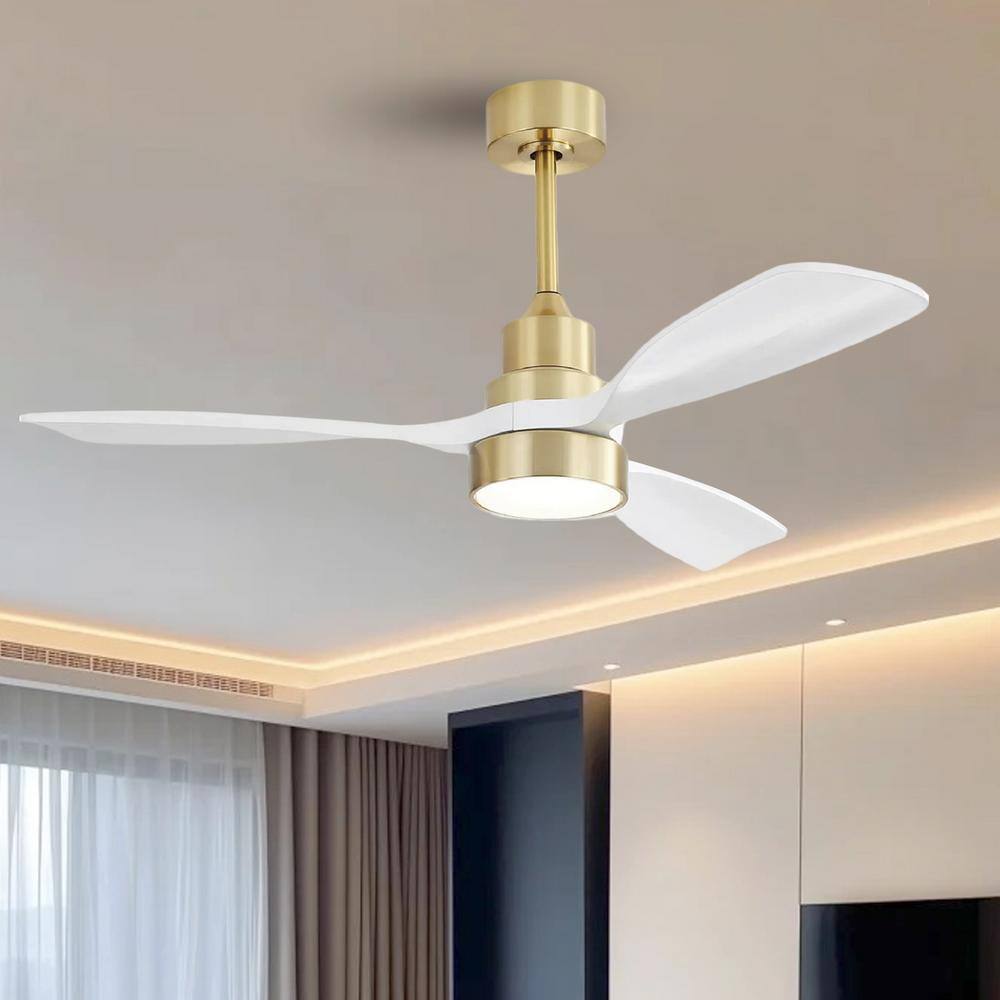 48 in. Integrated LED Indoor Gold White Ceiling Fan Lighting with 3-Colors Dimmable and Timer - Hercitys