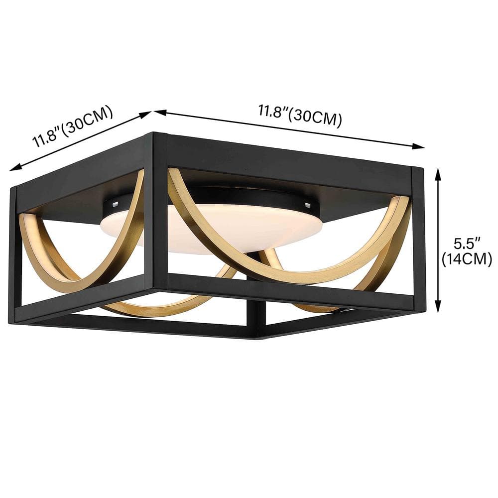 11.8 in. Matte Black and Brass Integrated LED Fixtures Ceiling Flush Mount Light Fixture - Hercitys