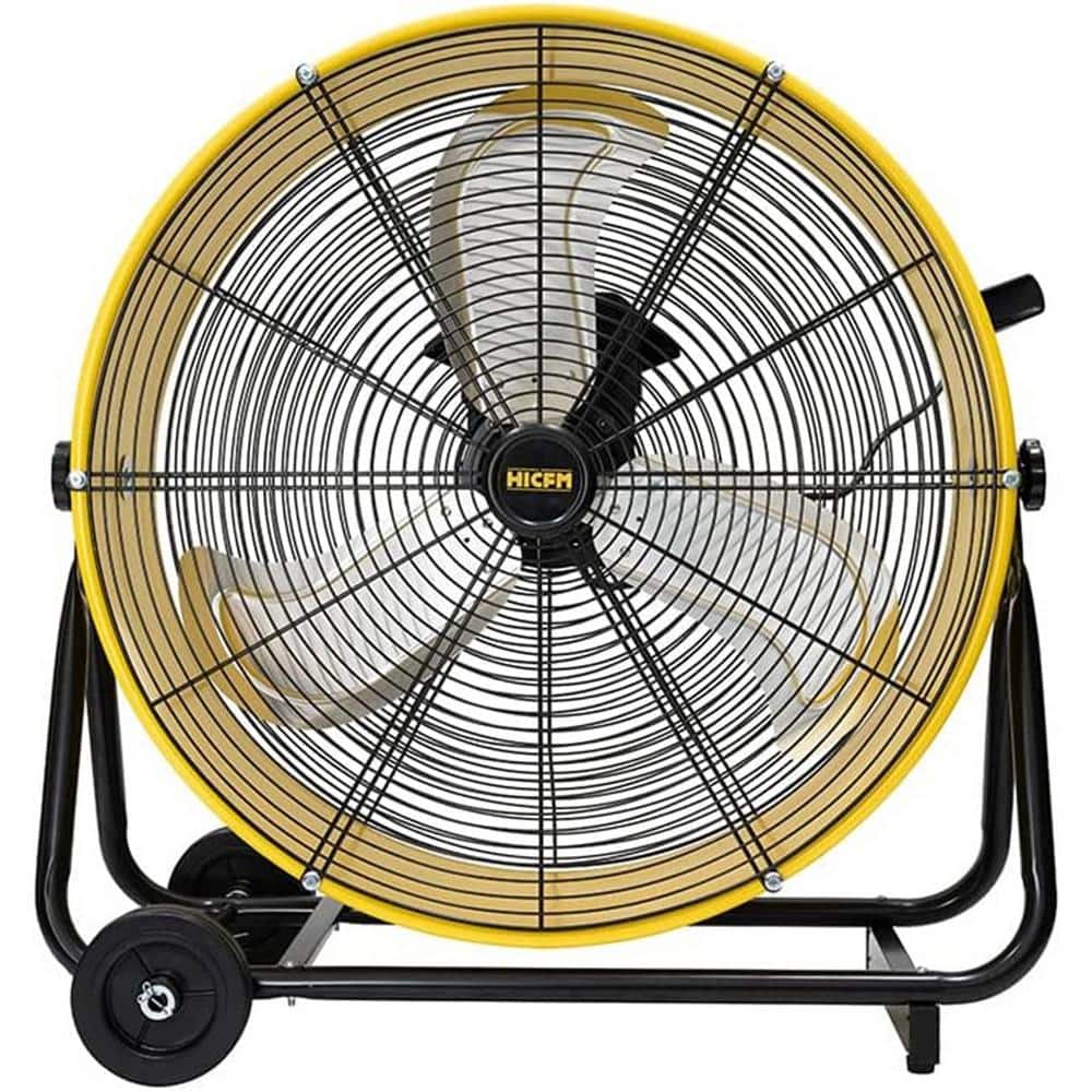 24 in. BLDC Drive Drum Fan in Yellow with Variable Speeds, High Efficiency DC Motor, 8,800 CFM, Aluminum Fan Blades - Hercitys
