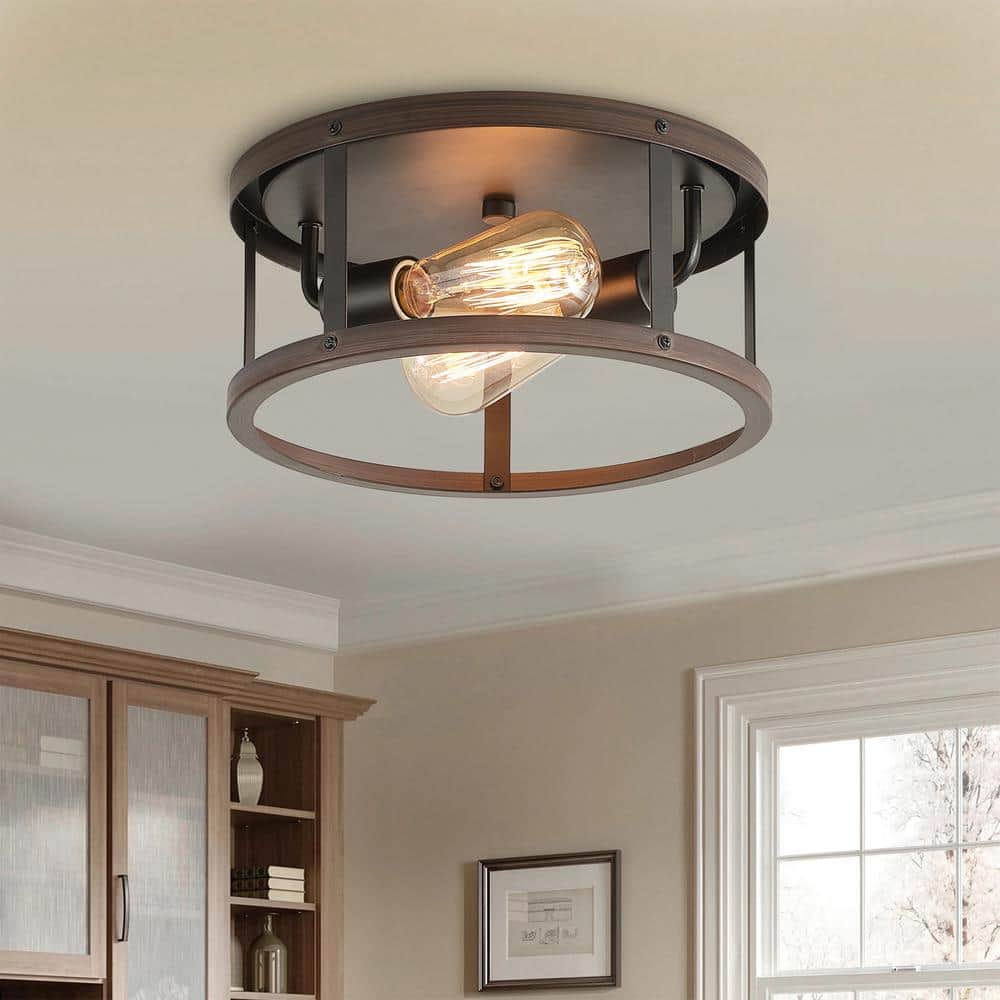 11.4 in. 2-Light Farmhouse Oil Rubbed Bronze Flush Mount Ceiling Lighting Fixtures - Hercitys
