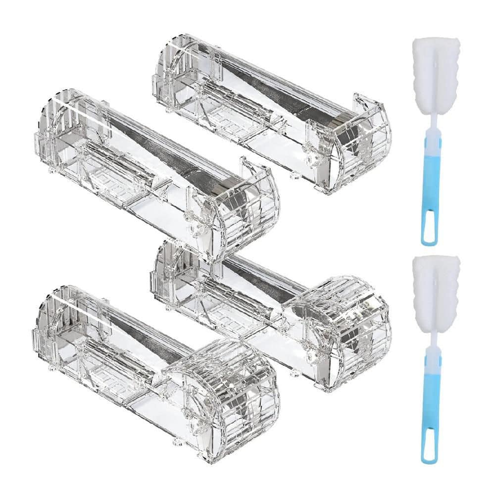 4-Piece Humane Live Mouse Trap Cage with Reusable Safe Catch and Release, Non-Toxic ABS Material for Rodents Transparent - Hercitys