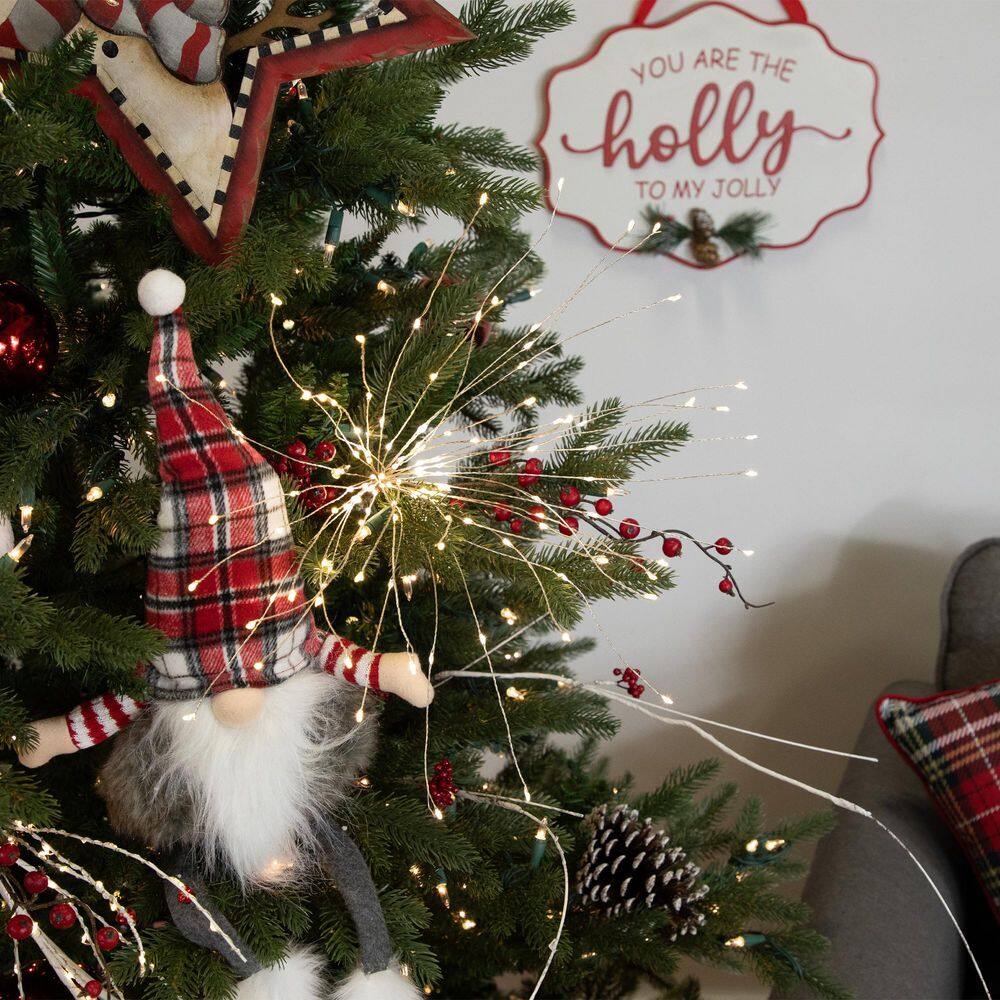 20″ LED Lighted Firework Silver Branch Christmas Decoration-Warm White Lights - Hercitys