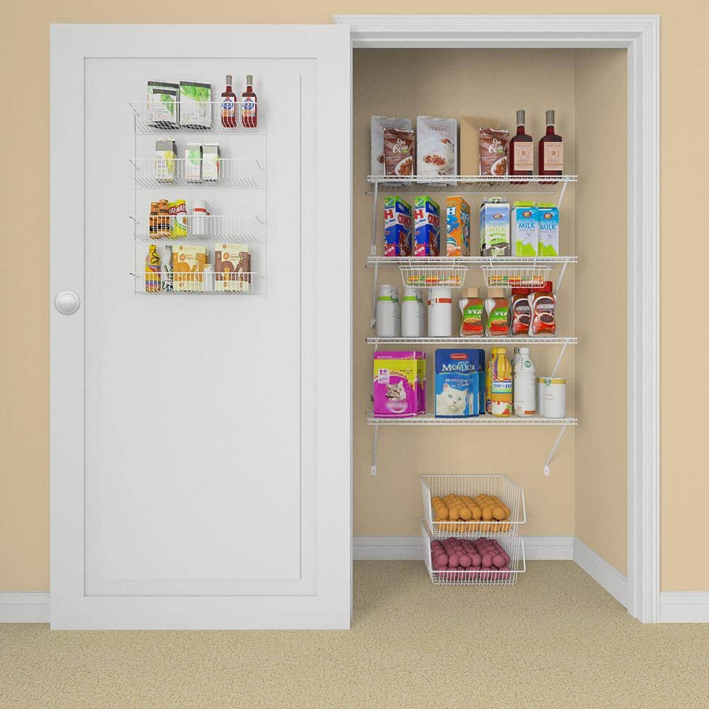 12 in. D x 36 in. W x 54 in. H White Wire Fixed Mount Pantry Closet Kit With Baskets - Hercitys