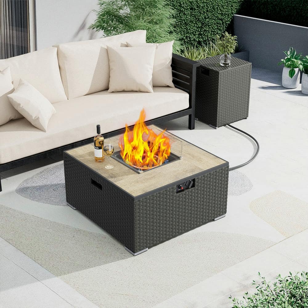 31.5 in. 40,000BTU Fire Pit Propane Gas Fire Pit Table Square Tabletop - Hercitys