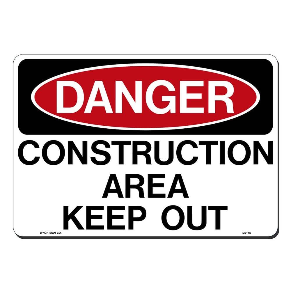 14 in. x 10 in. Danger Construction Sign Printed on More Durable, Thicker, Longer Lasting Styrene Plastic - Hercitys