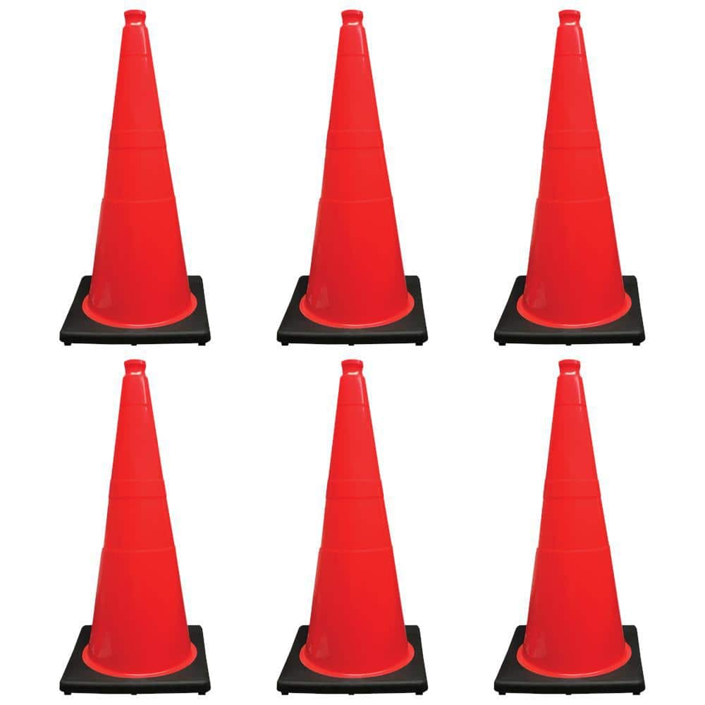 28 in. Orange Traffic Cone with Black Base 10 lbs. (6-Pack) - Hercitys