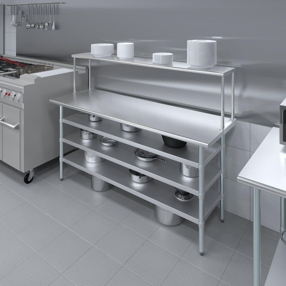 12 in. Deep x 72 in. Long Stainless-Steel Single Tier Over Shelf-Kitchen Prep Table - Hercitys