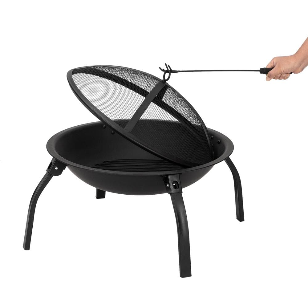 22 in.W Foldable Round Metal Wood Burning Fire Pit with Poker - Hercitys