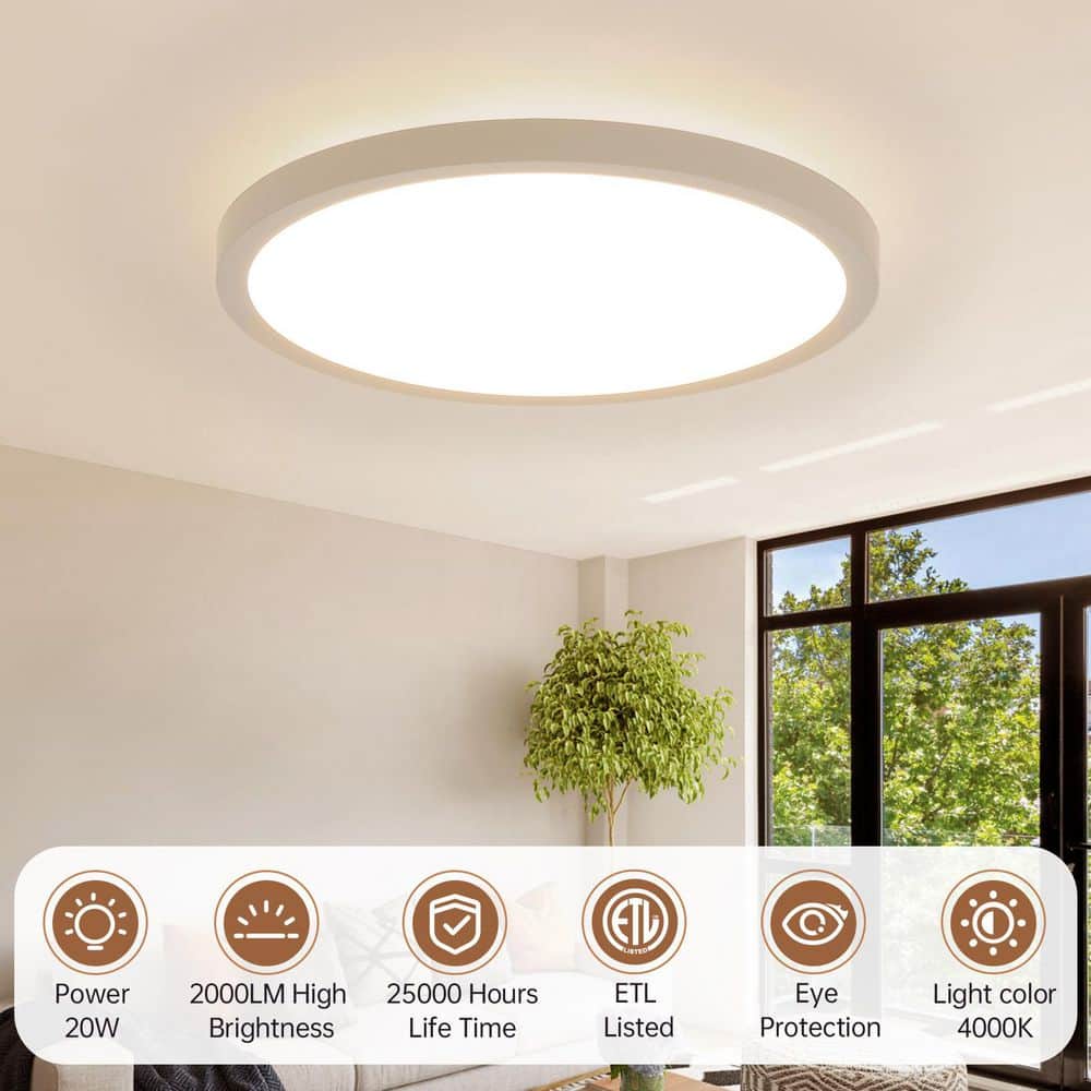 12 in. 20-Watt Modern White Integrated LED Flush Mount with White ABS Shade - Hercitys