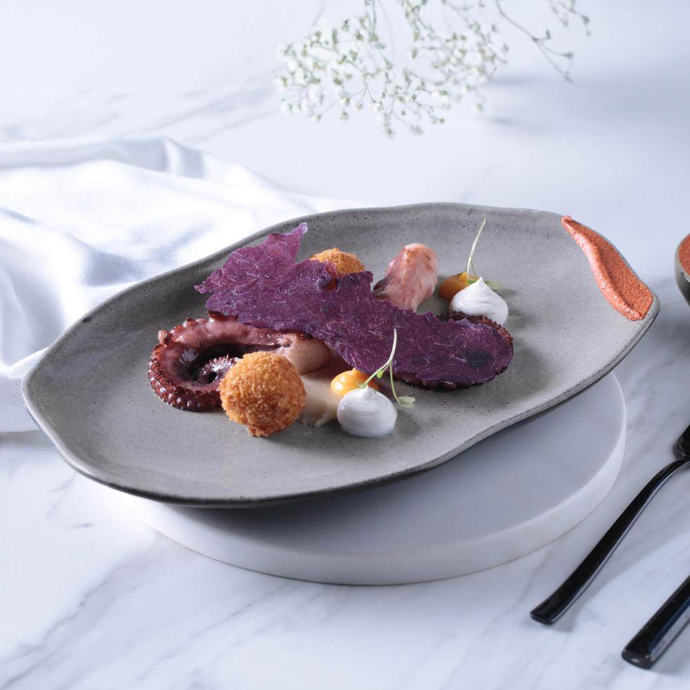 11.81 in. Dust Gray Stoneware Shallow Oval Platter Medium (Set of 4) - Hercitys