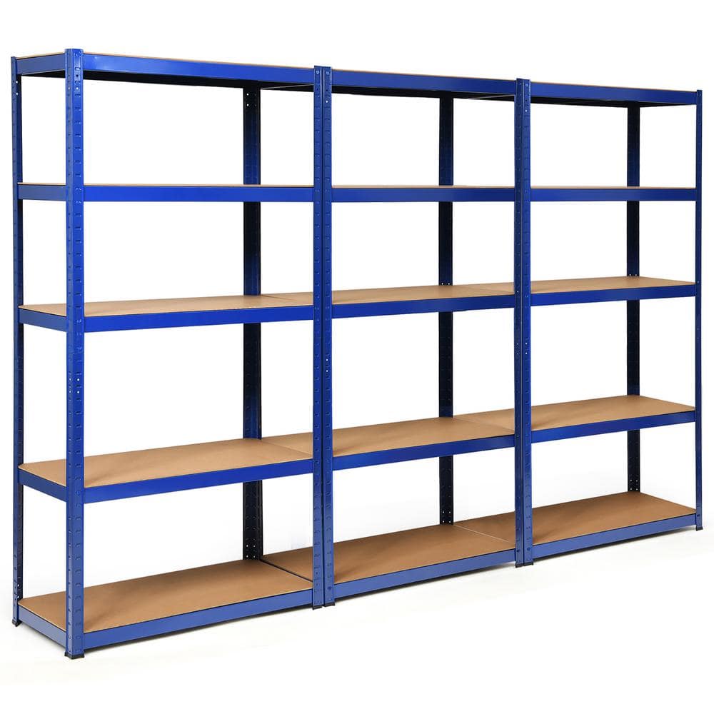 3PCS 72” Heavy Duty Steel 5 Level Garage Shelf Storage Adjustable Shelves Navy - Hercitys