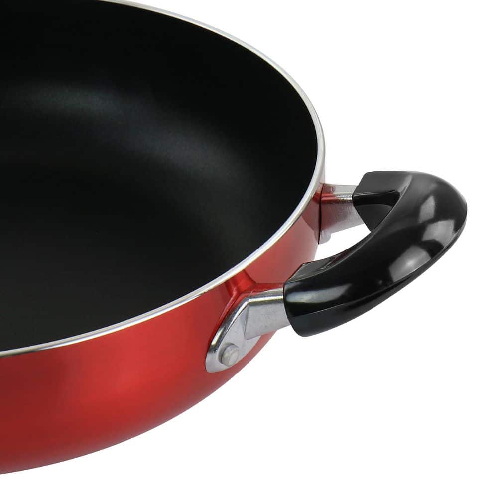 10 in. Aluminum Deep Frying Pan with Glass Lid in Red - Hercitys